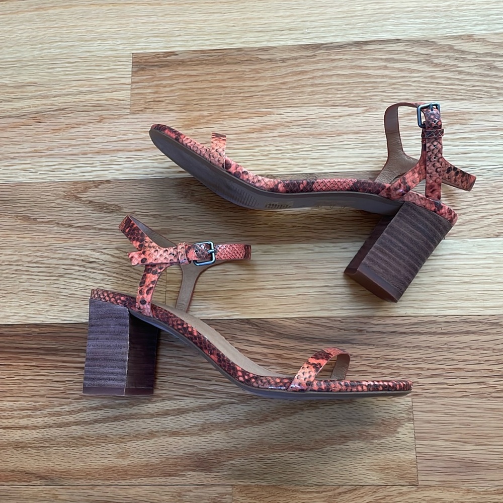 Madewell leather snake-print ankle-strapped heels